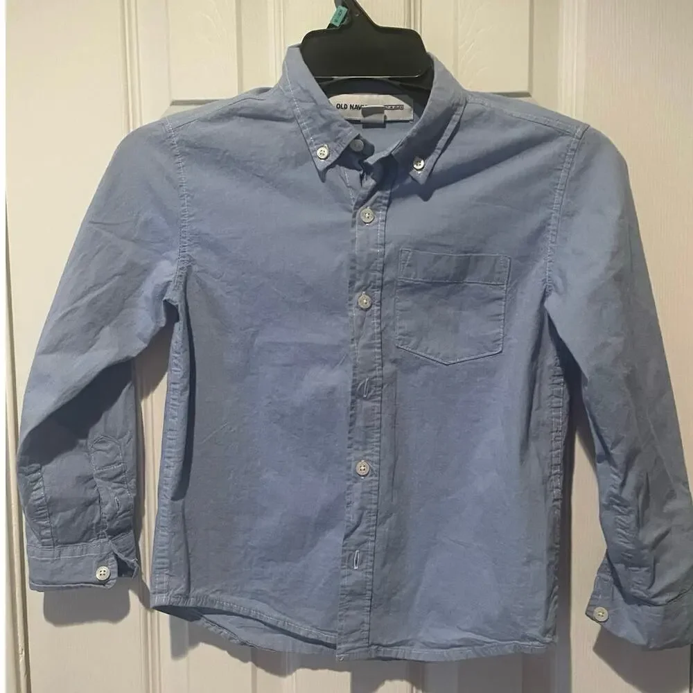 Old Navy Blue Button Down Oxford L/Sleeve Boys Shirt, Size Small (6-7), B59, $12